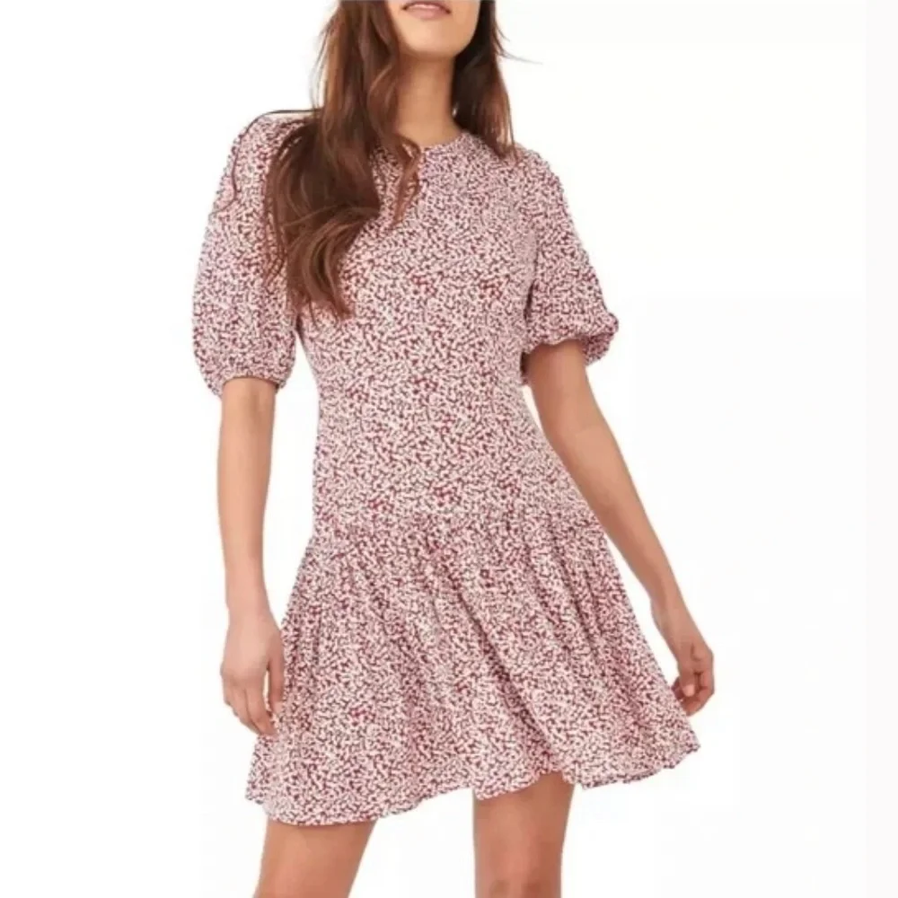 NWT Free People Dancing In The Dark Printed Open Back Ruffle Hem Mini Dress